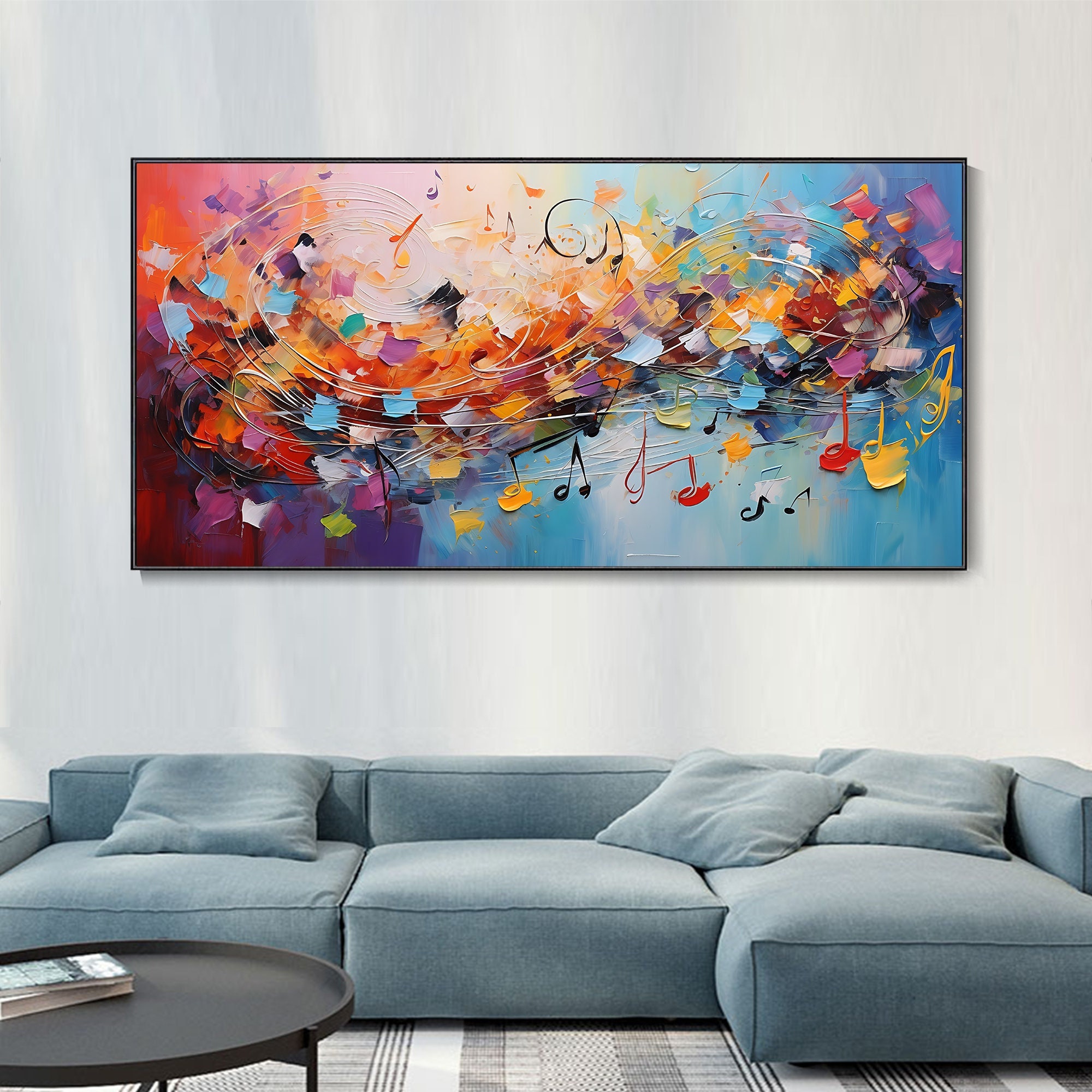 Abstract Art Thick-painted Oil Painting, Colorful Music Symbol