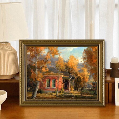 Scandinavian Autumn Abstract Birch shops Forest Oil Painting Cabin Forest Texture Plant Tree Vintage Art Small Size Landscape Ornament Cafe Decor