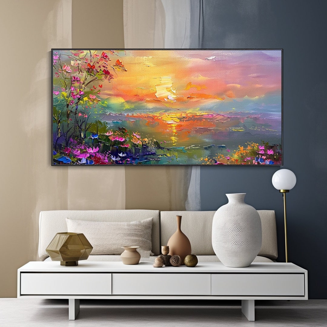 Original Hand Painted Dusk Sunset Cloud Oil Painting Ocean Lake ...
