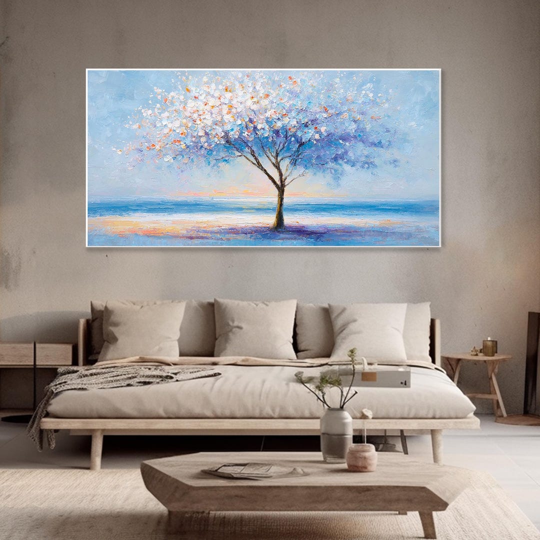 Original Impasto Serene Pastel Tree Oil Painting Hand Painted Textured ...