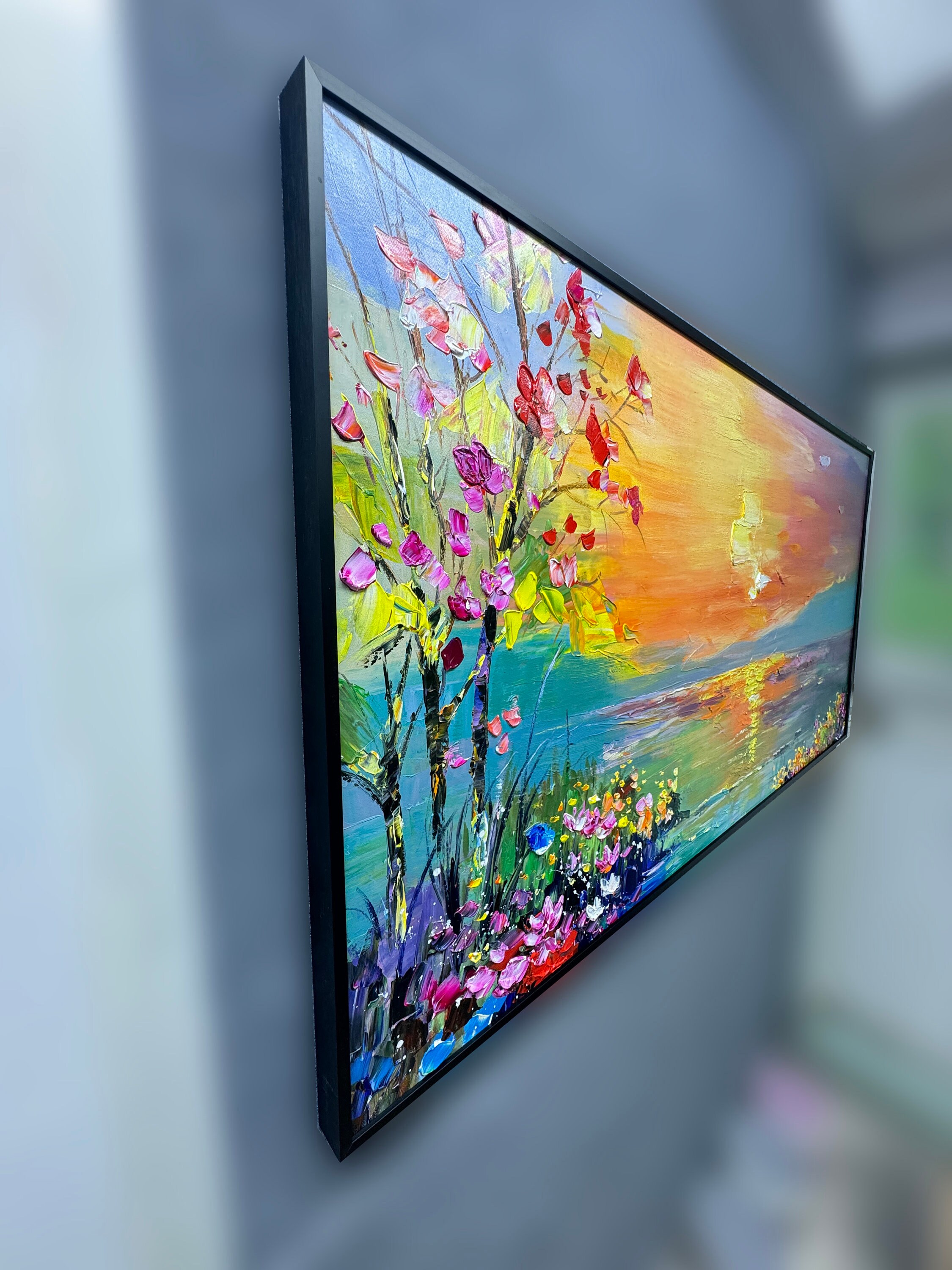 Original Hand Painted Dusk Sunset Cloud Oil Painting Ocean Lake ...