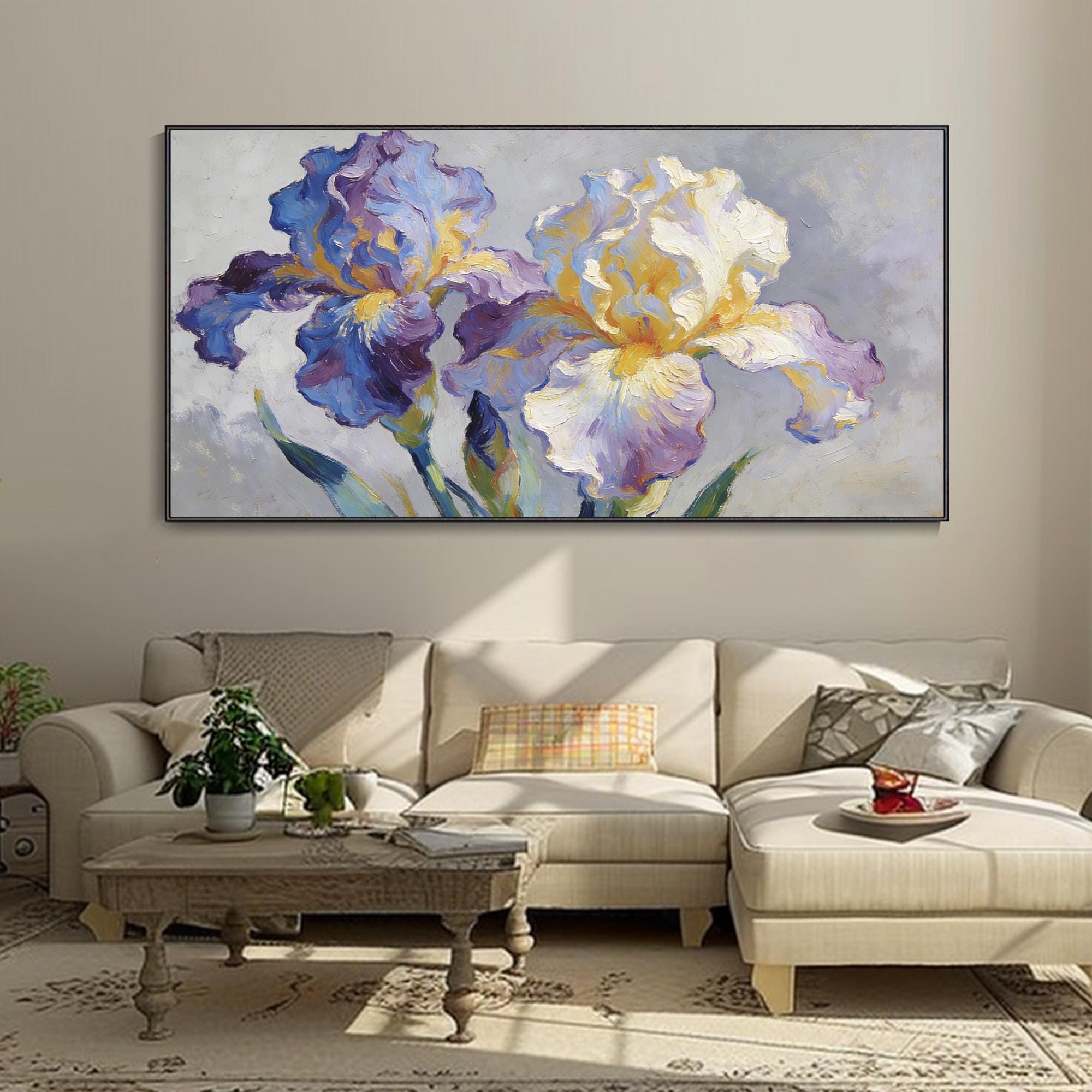 Original Spring Iris Flower Oil Painting Hand Painted Textured Floral ...