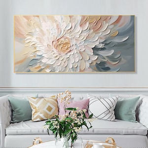 3D Original Floral Textured Wall Art, Wabi-Sabi Minimalist Canvas Wall Decor, Living Room Floral Oil Painting, Spring Decor Knife Painting image 9