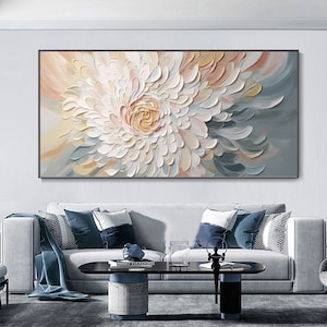 3D Original Floral Textured Wall Art, Wabi-Sabi Minimalist Canvas Wall Decor, Living Room Floral Oil Painting, Spring Decor Knife Painting image 10