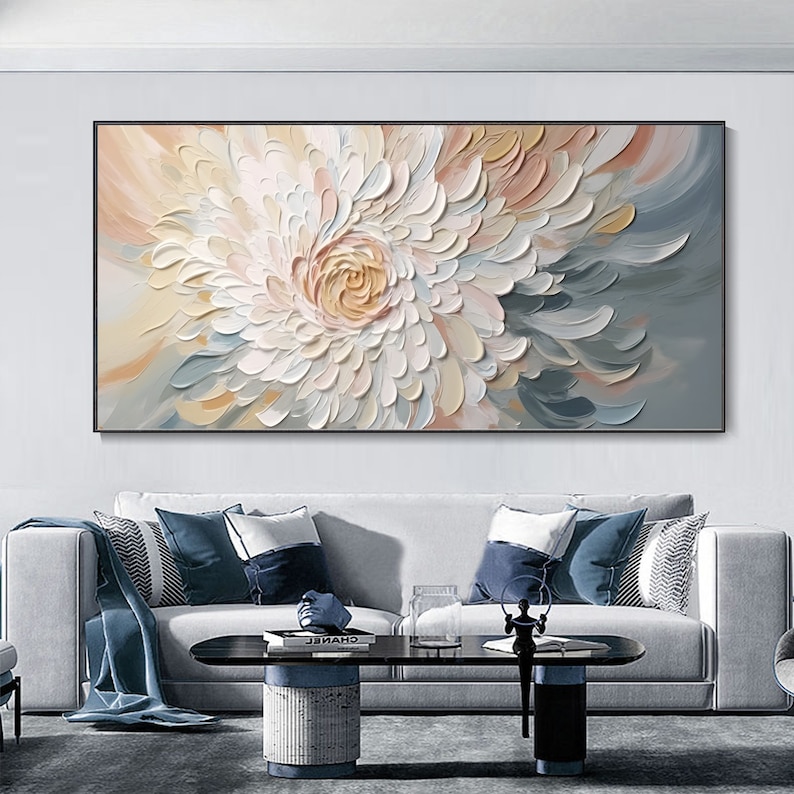 3D Original Floral Textured Wall Art, Wabi-Sabi Minimalist Canvas Wall Decor, Living Room Floral Oil Painting, Spring Decor Knife Painting image 10