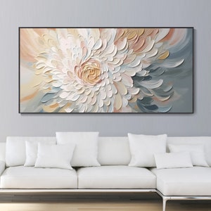 3D Original Floral Textured Wall Art, Wabi-Sabi Minimalist Canvas Wall Decor, Living Room Floral Oil Painting, Spring Decor Knife Painting image 6