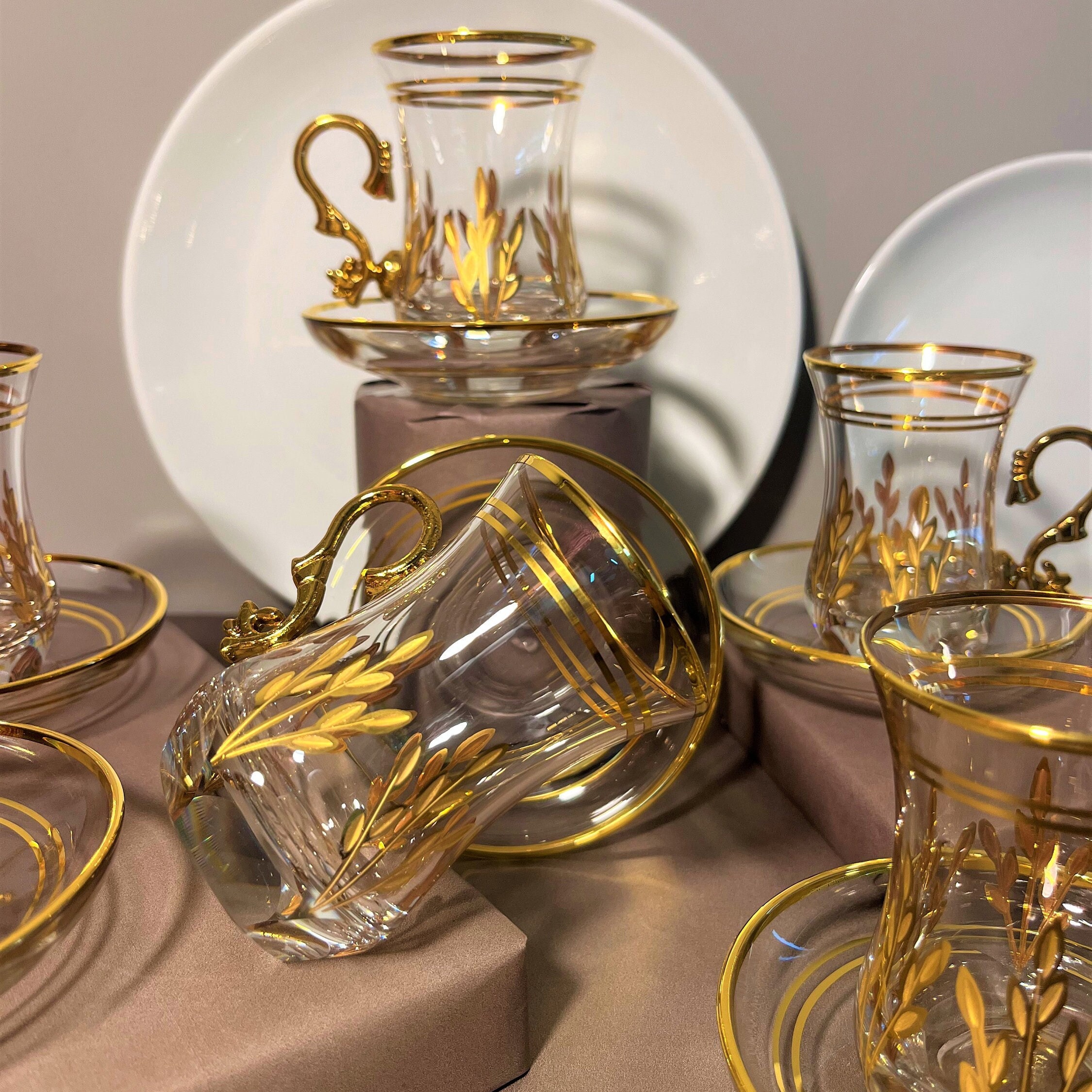 6 PC Gold Versace Inspired Turkish Design Glass Cups – R & B Import