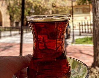 Pasabahce Premium Turkish Tea Glasses and Saucers Set, 6 Persons, Quality Healthy Glasses, 3.7 inc (9 cm), Simple and clear set for tea time