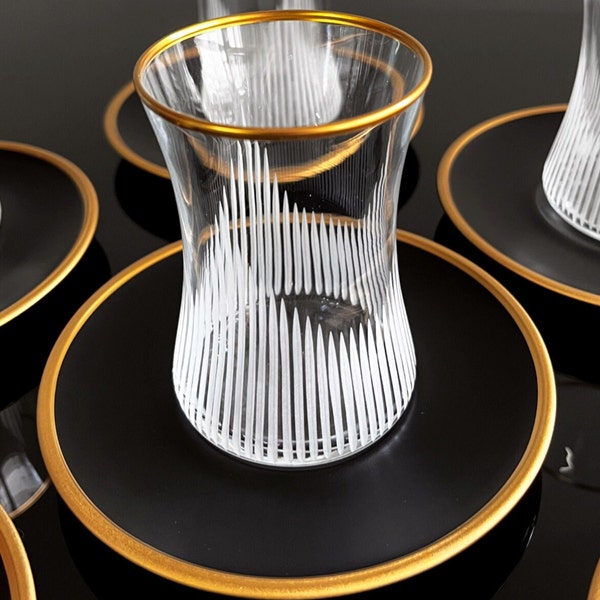 Turkish Tea Set HandCraft Tea Set 12 Part for 6 person Glasses & Saucers