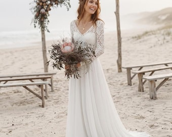 Boho kanten trouwjurk met lange mouwen, bruidsjurk voor de bruid