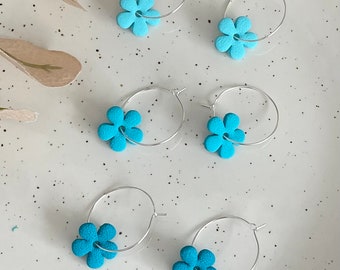Turquoise Small Flower Hoops Polymer Clay Earrings / Hoop Earrings / Lightweight  / Handmade Jewellery