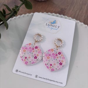 Floral Pearl Drop Earrings - Vintage Inspired Pastel Dangle Earrings - Handmade Polymer Clay Jewellery - Spring and Summer - Lightweight