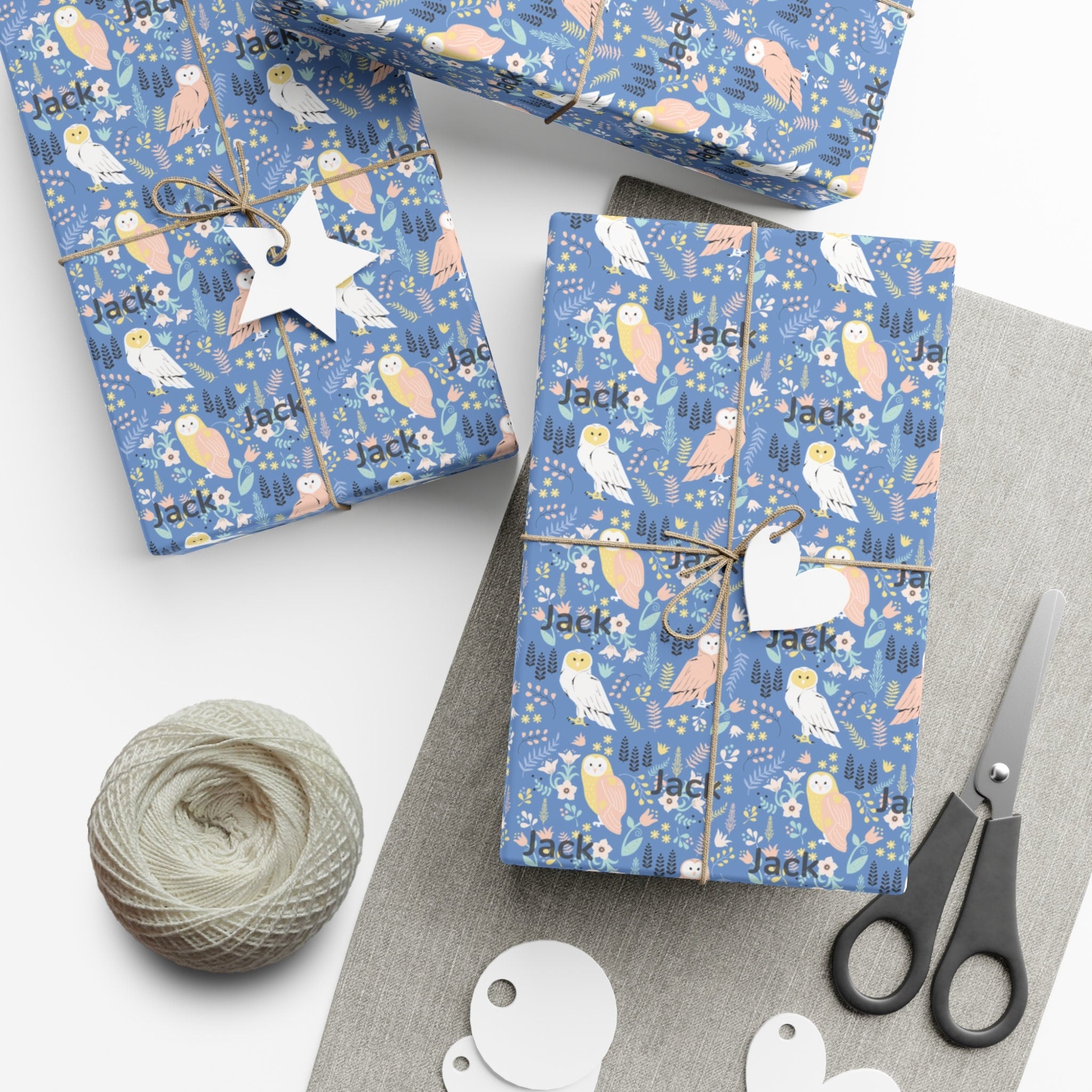Personalized Owl Gift Wrap • Custom Name Wrapping Paper Rolls • Christmas Wrap Paper &bull