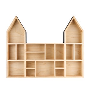 Wooden Curio Shelf For Knick Knack Storage • Castle Shaped Display Shelf • Black Castle Wood Doll House
