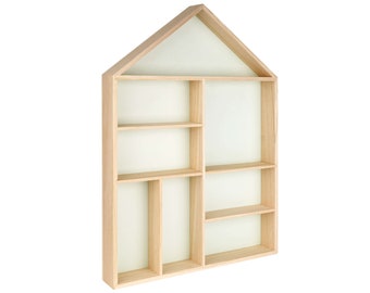 House Shaped Display Shelf • Wooden Wall Shelf For Knick Knack Storage • Mint House Shadow Box