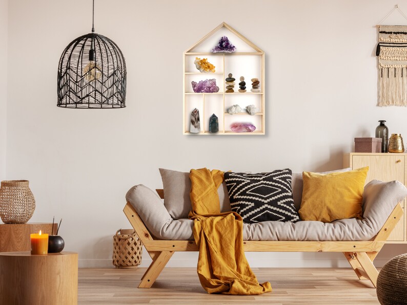Crystal Shelf Crystal Display Case Rock Display Case Wooden House