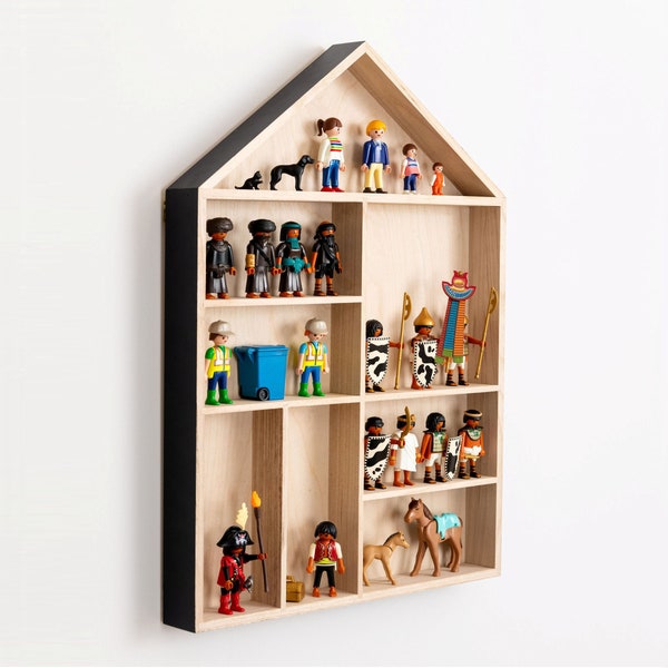 Playmobil Display Shelf • Storage for Playmobil Figures • House Shaped Shelf • Wooden Shadow Box Display Case