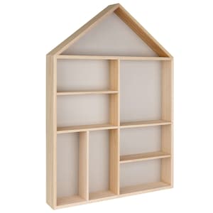 House Shaped Display Shelf • Wooden Wall Shelf For Knick Knack Storage • Gray House Shadow Box