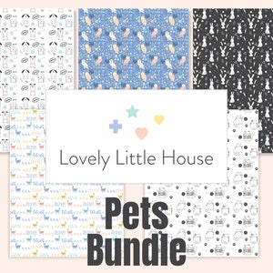 Printable Dollhouse Wallpaper Bundle • Pets Collection • Digital Miniature Wallpaper • 5 different designs!