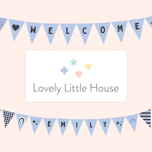 Printable Mini Bunting • DIY Bunting for Dollhouse - 100 Blue Flag Designs • Digital Miniature Garland