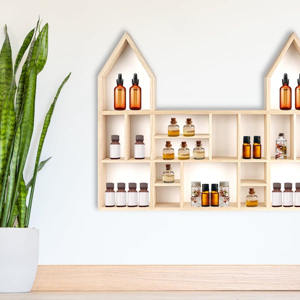 Essential Oil Shelf • Wooden Castle Shelf For Essential Oil Display • Spices Rack • Apothecary Shelf