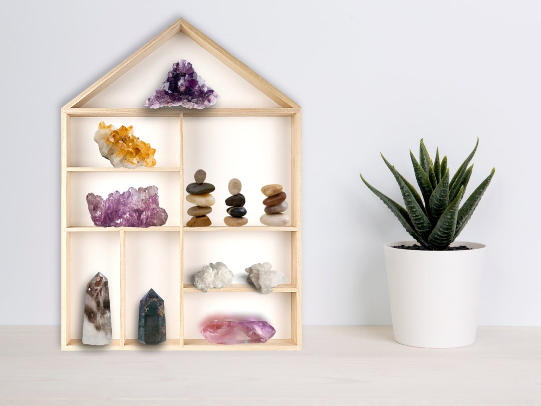 Crystal Shelf Crystal Display Case Rock Display Case Wooden House
