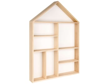 House Shaped Toy Display Shelf • Figure Storage Shelf • kids Room Decor • White Wooden Figure Display Case