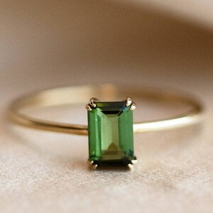 0.50Carat Green Tourmaline Engagement Ring, 14k Solid Gold Essential Baguette Ring,  Baguette Tourmaline Ring, Green Gemstone Solitaire Ring