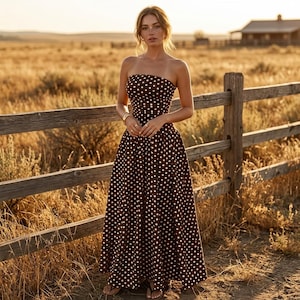 brown polka dot maxi dress Second Glance Olga Criss-Cross Back Midi Do Not Iron Zara Polka Dot Maxi Dress