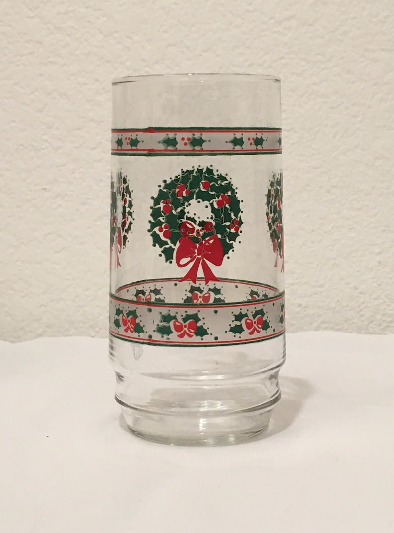 Vintage Indiana Glass Christmas Holiday Drinking Glasses Tumblers Set of 6 Etsy