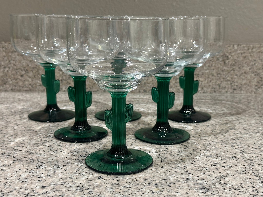 Unmarked Green Cactus Stem Margarita Glasses 12 Oz Set of 6 Etsy