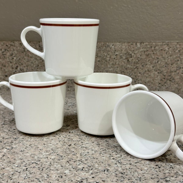 Corning White and Red Striped Restaurant Ware Diner Mugs 6 oz Set of 4