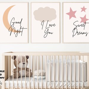 Süßes Babyzimmer Wandkunst druckbar/Süße Träume BabyZimmer Wandkunst/Minimalistisches Baby/Boho Ästhetisches Kinderzimmer Wandkunst Druckbares Set von 3