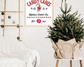 Vintage Candy Canes Christmas Printable Wall Art (Digital Download)