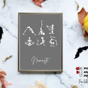 Funny Halloween Printable Art/Cool Halloween Wall Art Prints/Namaste Yoga Skeletons Digital Art Printable/Skeleton Wall Art/Funny Spooky Art