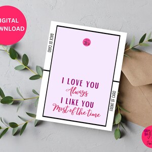 Cartes de vœux amusantes pour la Saint-Valentin I Cartes de vœux amusantes à imprimer Je t'aime la plupart du temps I Cartes de vœux à imprimer I Cartes amusantes pour la Saint-Valentin