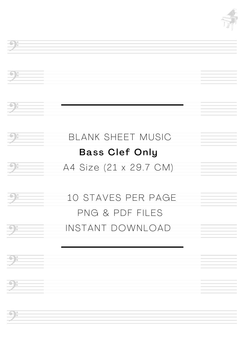 Printable Blank Bass Clef. Printable Sheet Music. Blank Music Etsy