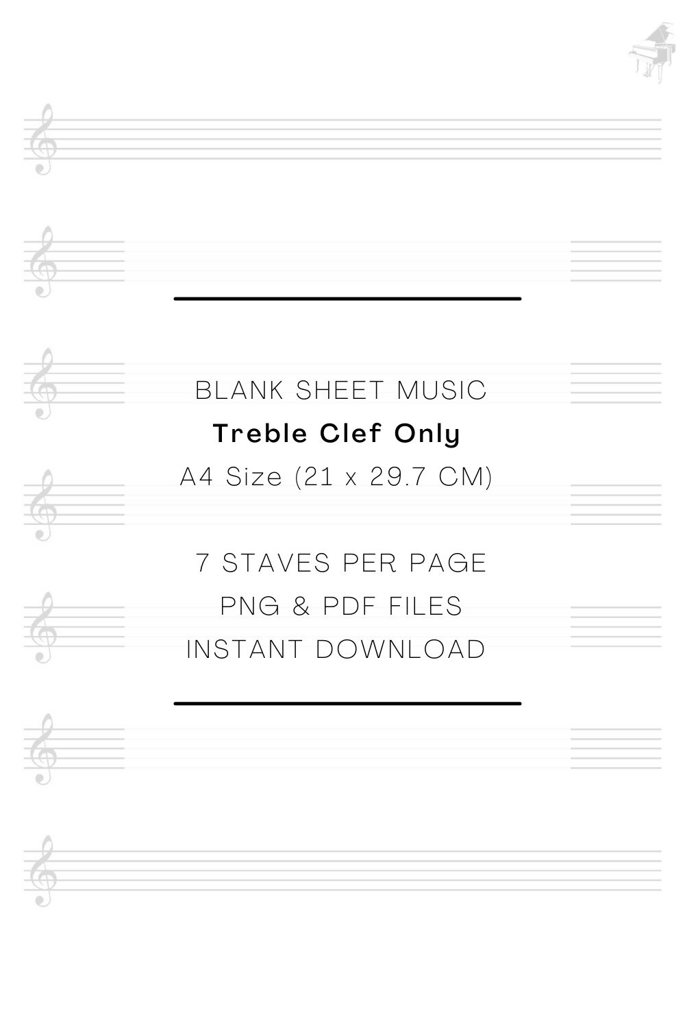 Printable Blank Treble Clef. Printable Sheet Music. Blank - Etsy