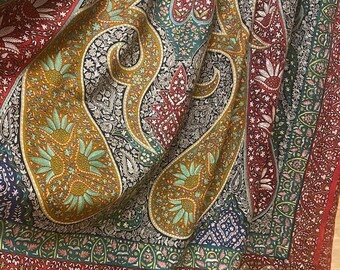 Kalamkari Pashmina Shawls, Qalamkaar Cashmere Scarves, Artistic Pashminas, Indian Embroideries, Ramadan Gifts, 209x102 cm