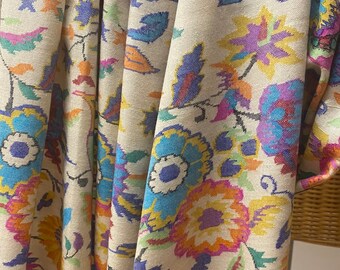 Elegant multicolored ivory Pashmina Kani Shawl is the ultimate in sophistication. antique floral and bird design 40x80" size