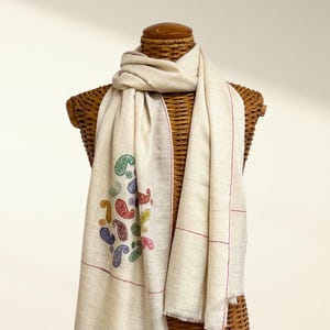 Ivory Shawl Pashmina, Cashmere Wrap, Paisley Design, Gift for Her, Winter Accessories, Handmade in Kashmir, Warm Pashmina Stole