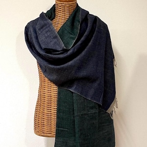Handwoven Reversible Cashmere Scarf: Blue & Green Pashmina Shawl