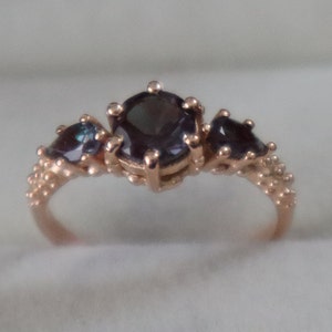 The Ursula round alexandrite three stone ring - unique alexandrite engagement promise nature ocean ring gift for her- June birthstone