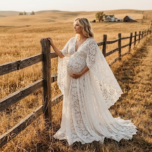 white flowy maternity dress HATCH Collection The Camilla in Western Color Momyknows White Ruffle Ruched Smocked