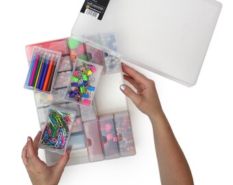 WestonBoxes Multi-Pack of Plastic Craft Storage Boxes for Card Making and Scrapbooking - Contains 17 Small Hobby Boxes with an A4