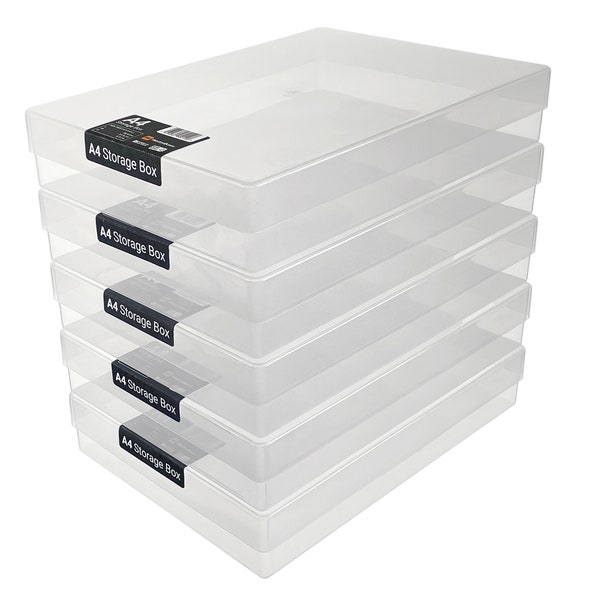 WestonBoxes A4 Transparent Plastic Craft Storage Boxes with Lids for Art Supplies, Paper and Card - 3.6 Litre Volume