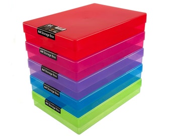 WestonBoxes A4 Transparent Plastic Craft Storage Boxes with Lids for Art Supplies, Paper and Card