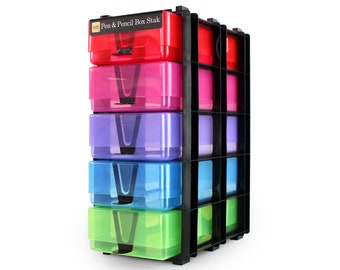 WestonBoxes Box Stak Storage Unit Including 5 Pen & Pencil Storage Boxes for Stationery and Office Supplies