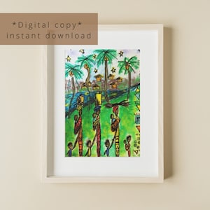 Walking Village Women | African Watercolor | Printable Wall Art | Digital Print | Colorful | Instant Download | Cultural Painting | Africa