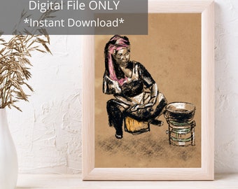 Woman Reading Bible | Charcoal Drawing | African | Printable Wall Art | Digital Print | Gallery | Instant Download | Cultural Painting